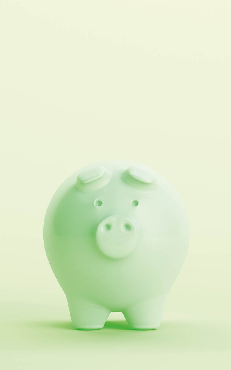 Ein rosa Sparschwein steht vor einem einfarbigen hellrosa Hintergrund. Beschreibung von KI generiert